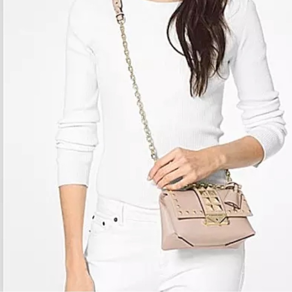 NWT Michael Kors Blush Pink, Cream and Gold Crossbody Bag with Studded Details - Picture 8 of 9